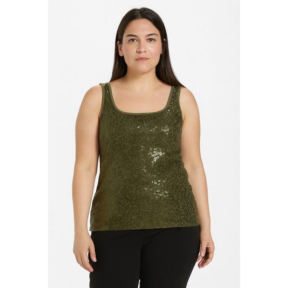 Excellent Old Navy Women Green Sequin Embellished Sleeveless Tank Top Size Large - Picture 1 of 7